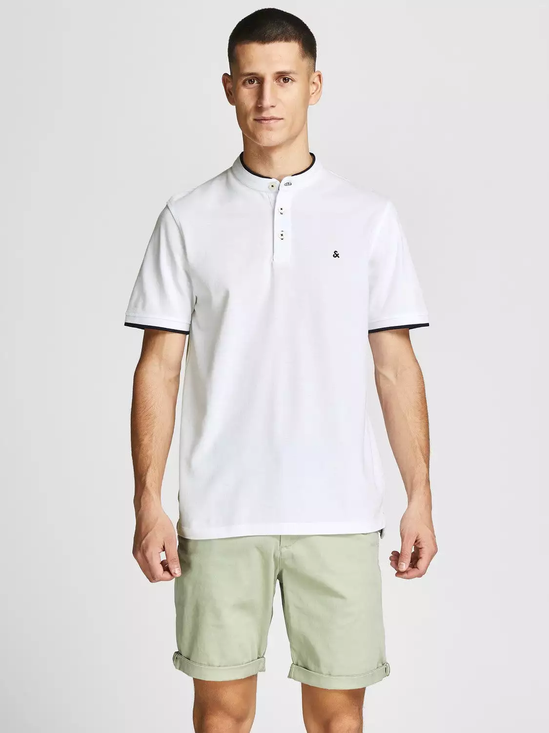 Jack & Jones Men's Polo T-Shirt with Grandad Neck