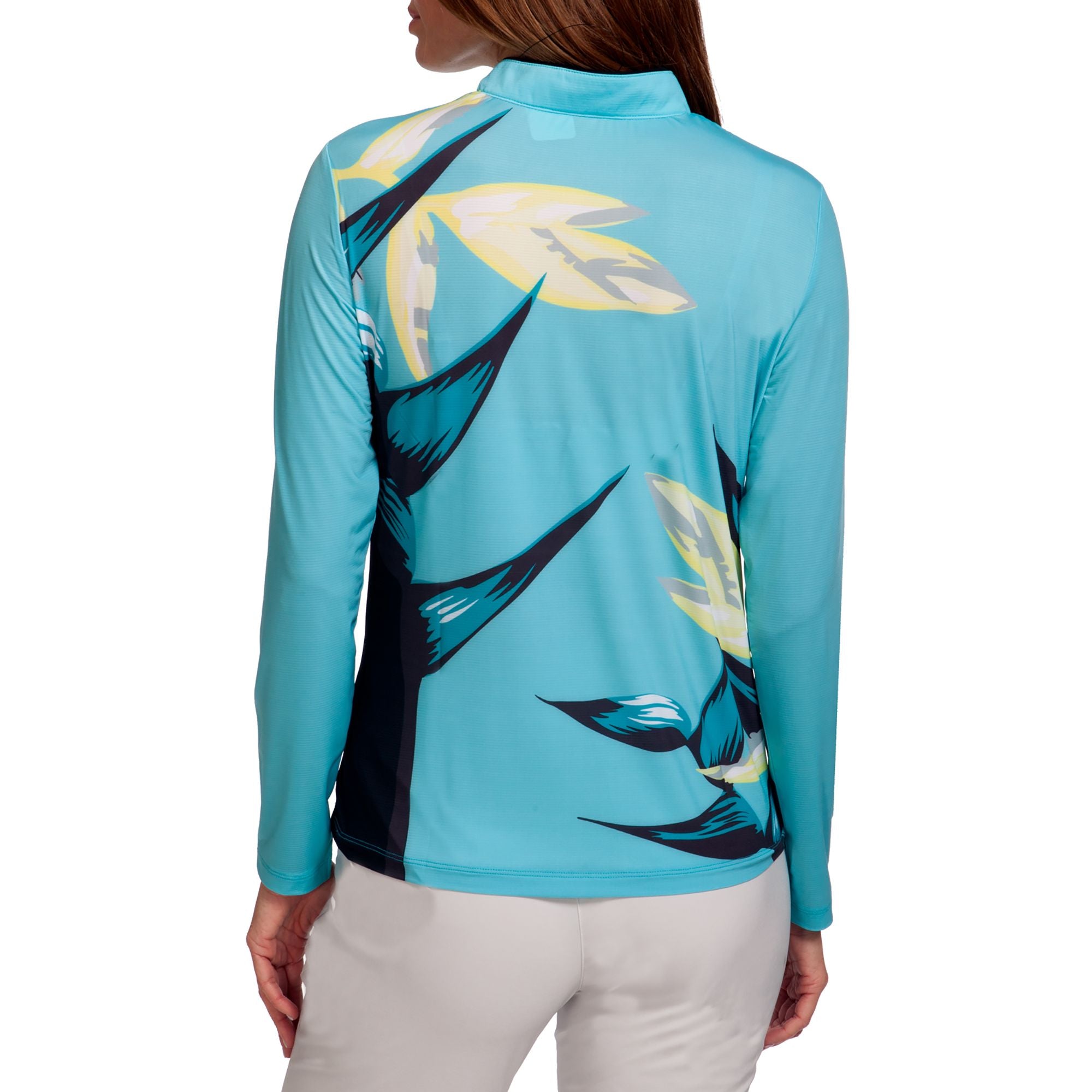 Jamie Sadock Botanical Aqua Long Sleeve Polo Shirt.