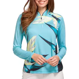 Jamie Sadock Botanical Aqua Long Sleeve Polo Shirt.