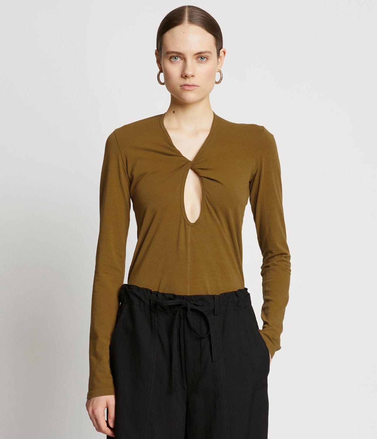 Jersey Keyhole Top Olive - Shop Now