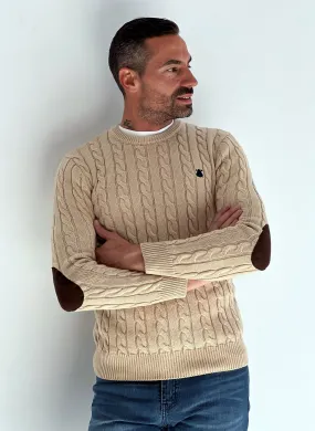 Beige Men's Elbow Patch Sweater.