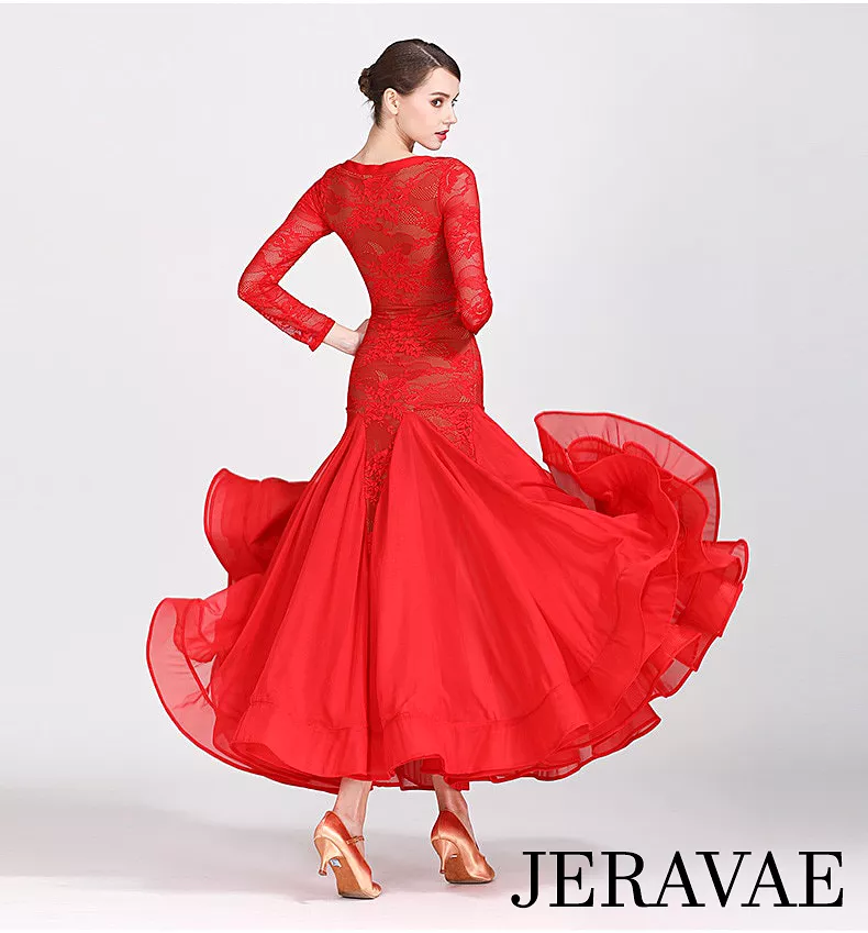 Lace Ballroom Practice Dress - Nude Illusion, Long Sleeves - Red and Black - Sizes S-XXL - PRA 269 Sale - Google SEO