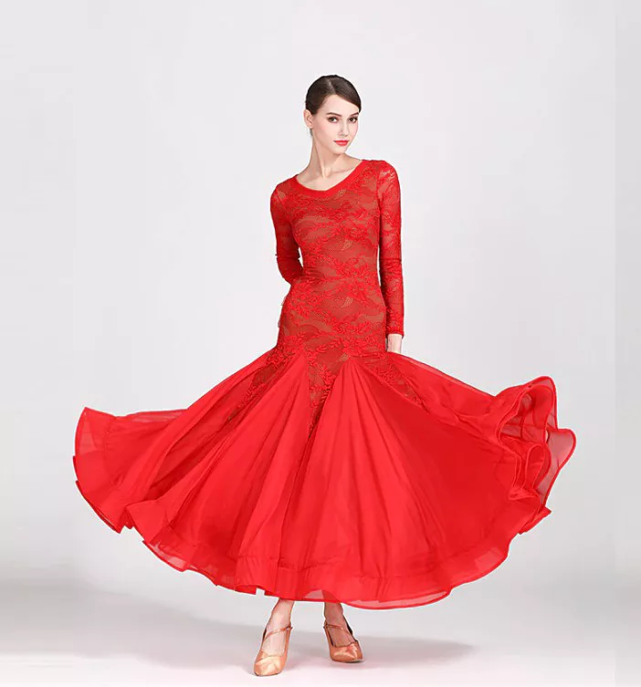 Lace Ballroom Practice Dress - Nude Illusion, Long Sleeves - Red and Black - Sizes S-XXL - PRA 269 Sale - Google SEO