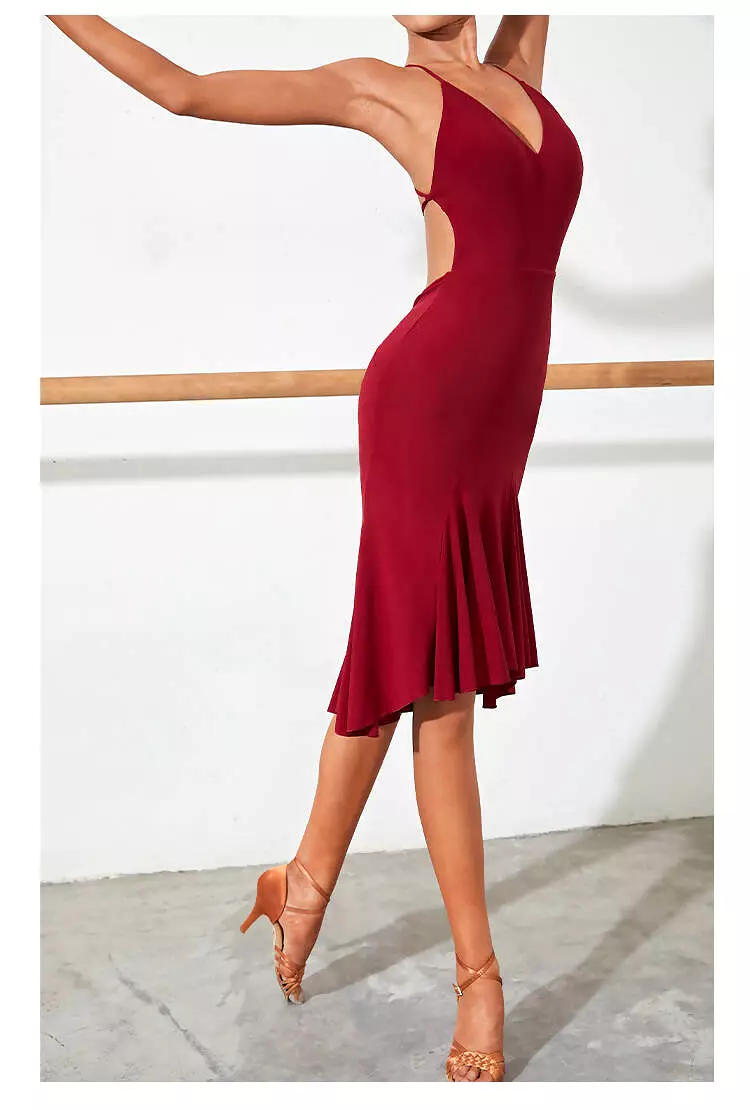 Latin Dance Dress | Black/Wine Red | Flaunt and Flow | 2238