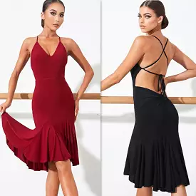 Latin Dance Dress | Black/Wine Red | Flaunt and Flow | 2238