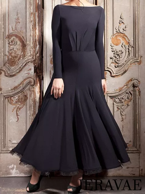 Long Ballroom Practice Dress with Long Sleeves and Lace-up Back, 3 Colors, Sizes S-3X PRA 380.