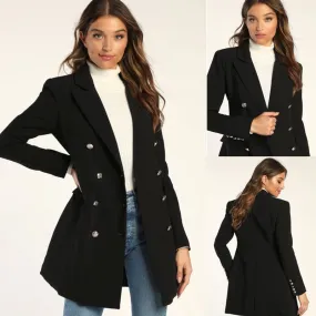 Long Sleeve Solid Color Women's Blazers - Formal & Elegant Button Blazers