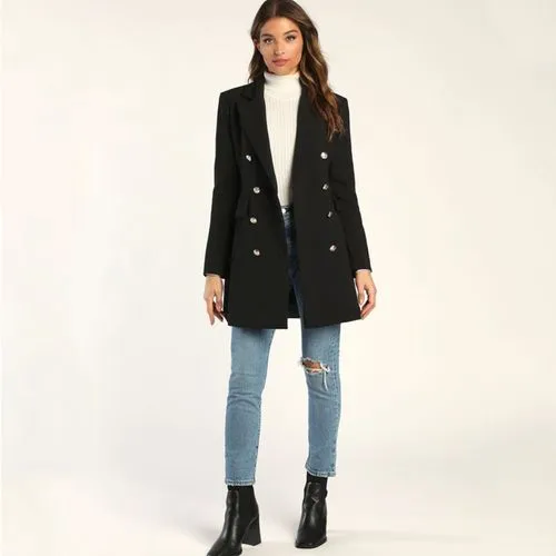 Long Sleeve Solid Color Women's Blazers - Formal & Elegant Button Blazers