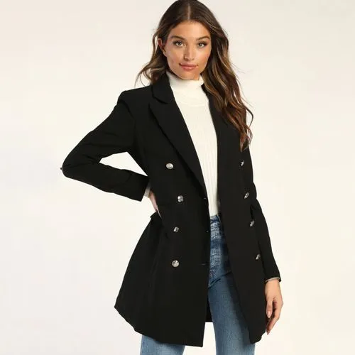 Long Sleeve Solid Color Women's Blazers - Formal & Elegant Button Blazers