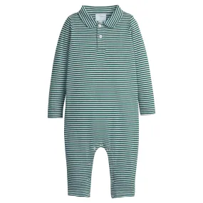 Green Stripe Long Sleeve Polo Romper