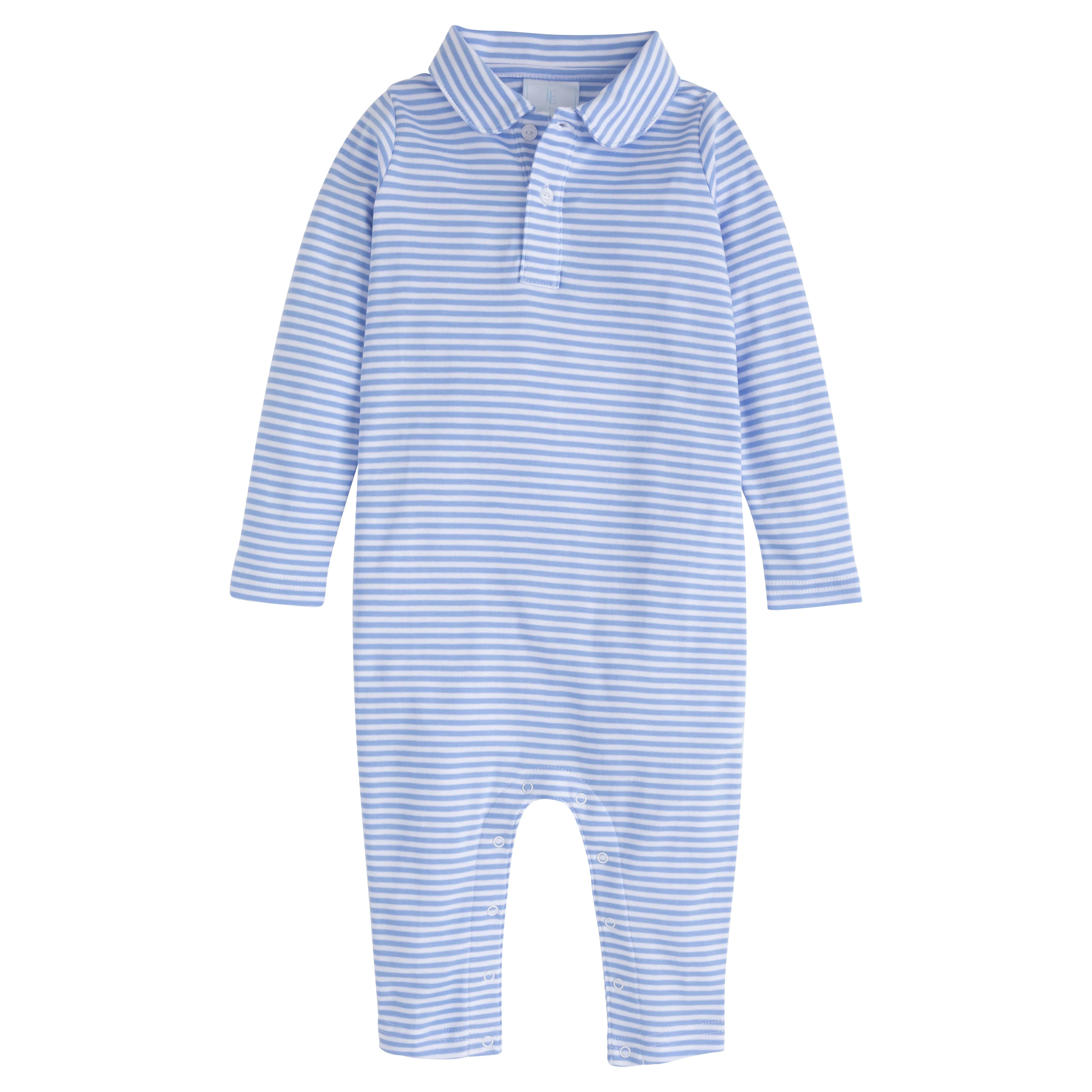 Light Blue Striped Long Sleeve Polo Romper