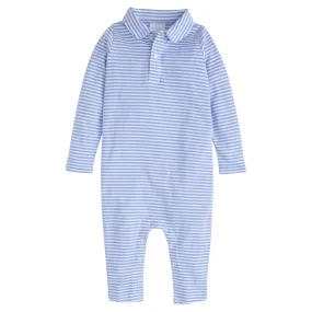 Light Blue Striped Long Sleeve Polo Romper