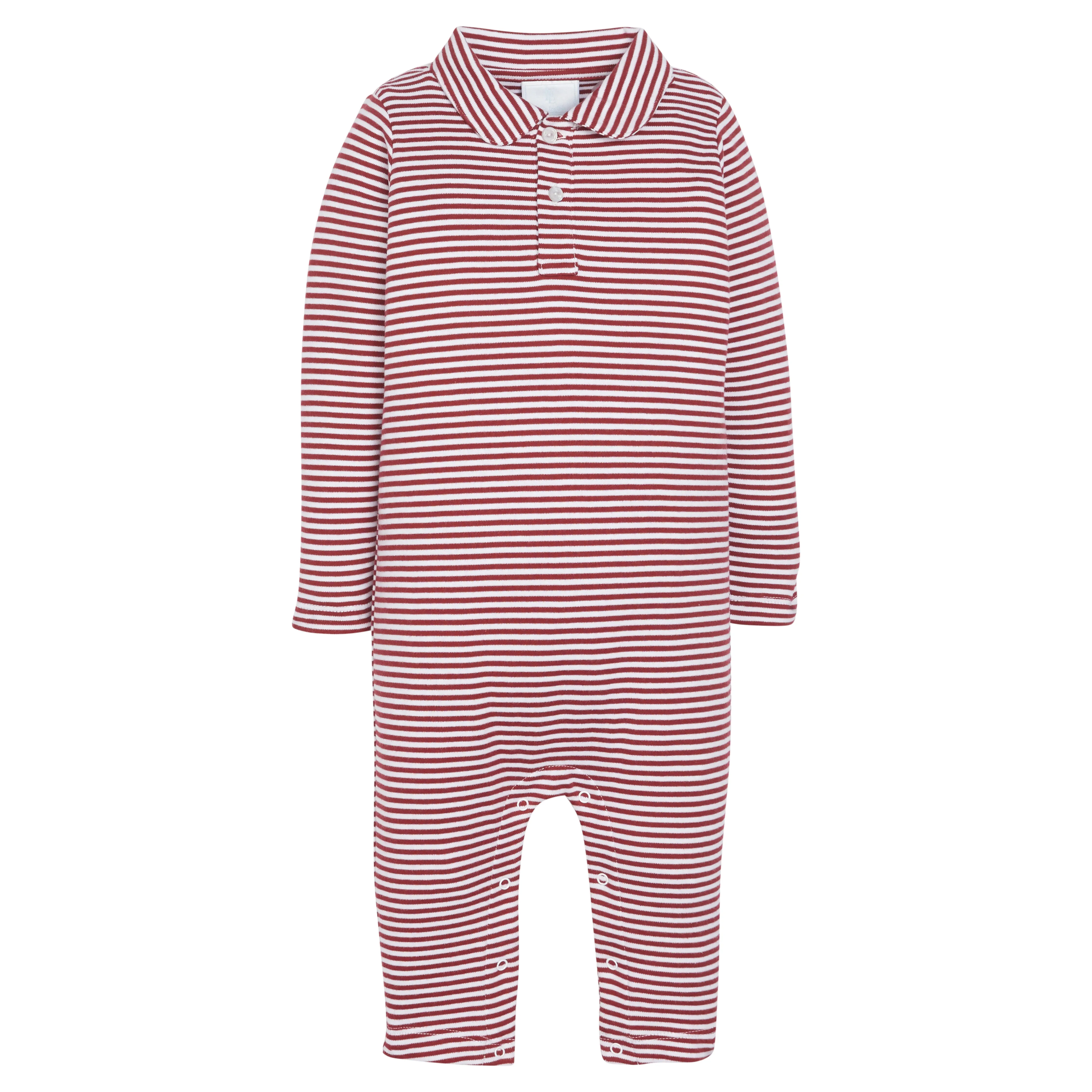 Maroon Striped Long-Sleeve Polo Romper - Shop Now