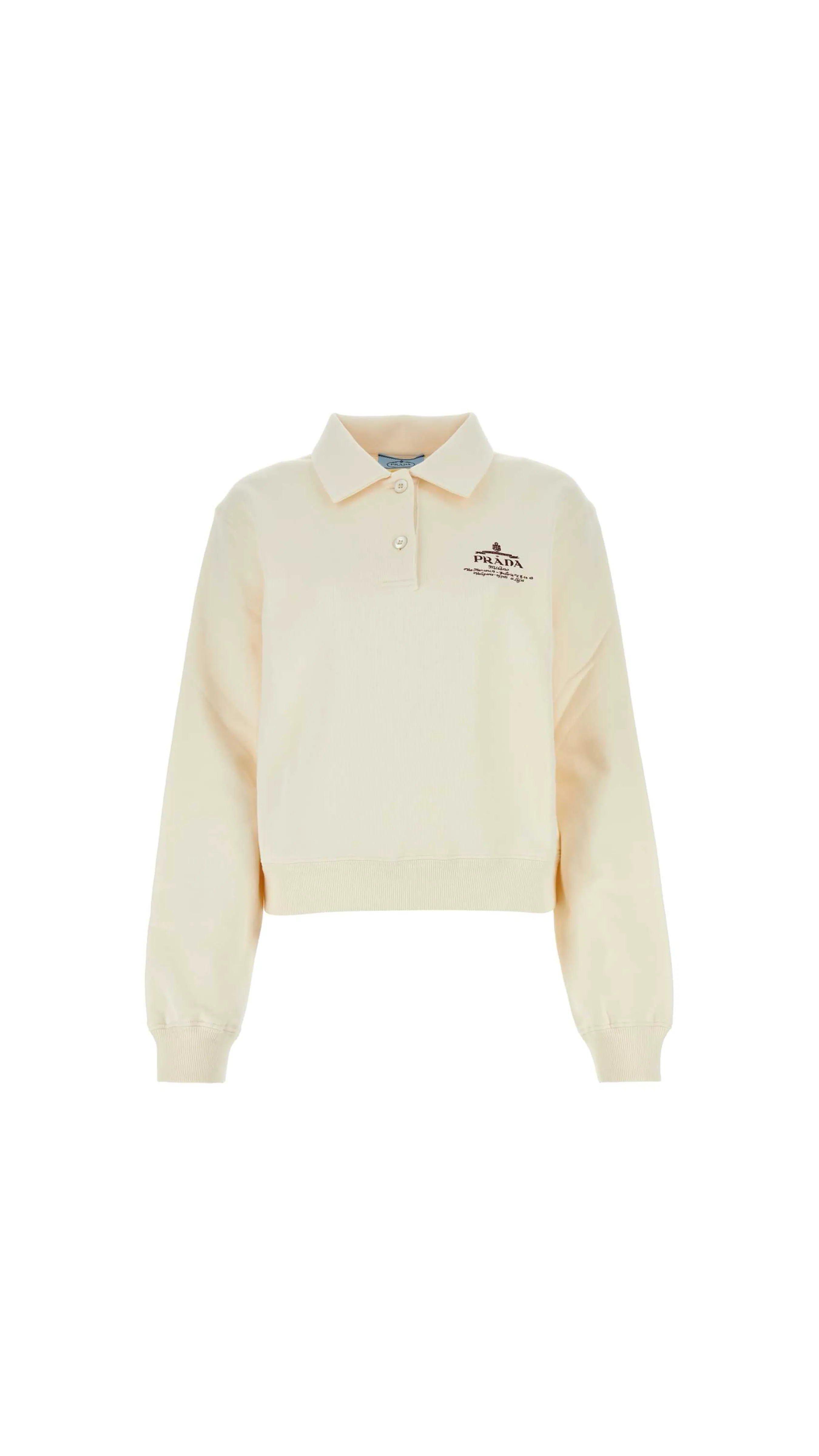 Beige Long-Sleeve Polo Sweatshirt