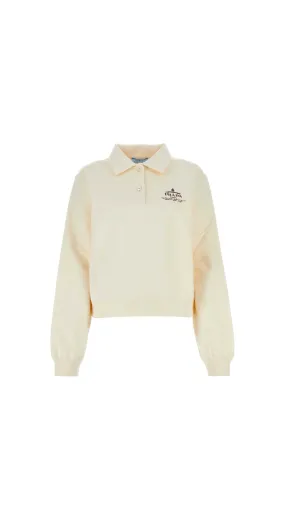 Beige Long-Sleeve Polo Sweatshirt