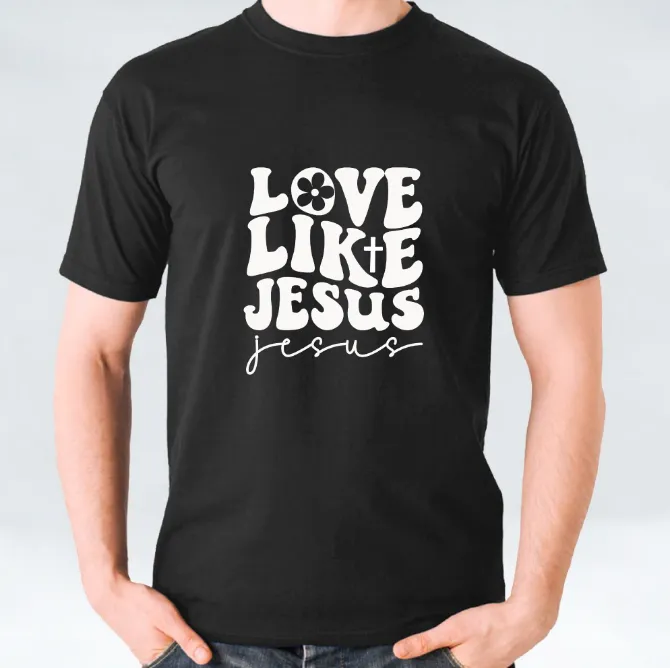 White, Black, and Maroon Love Like Jesus T-shirt