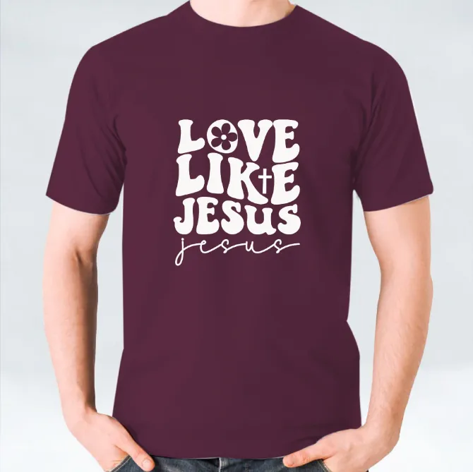 White, Black, and Maroon Love Like Jesus T-shirt