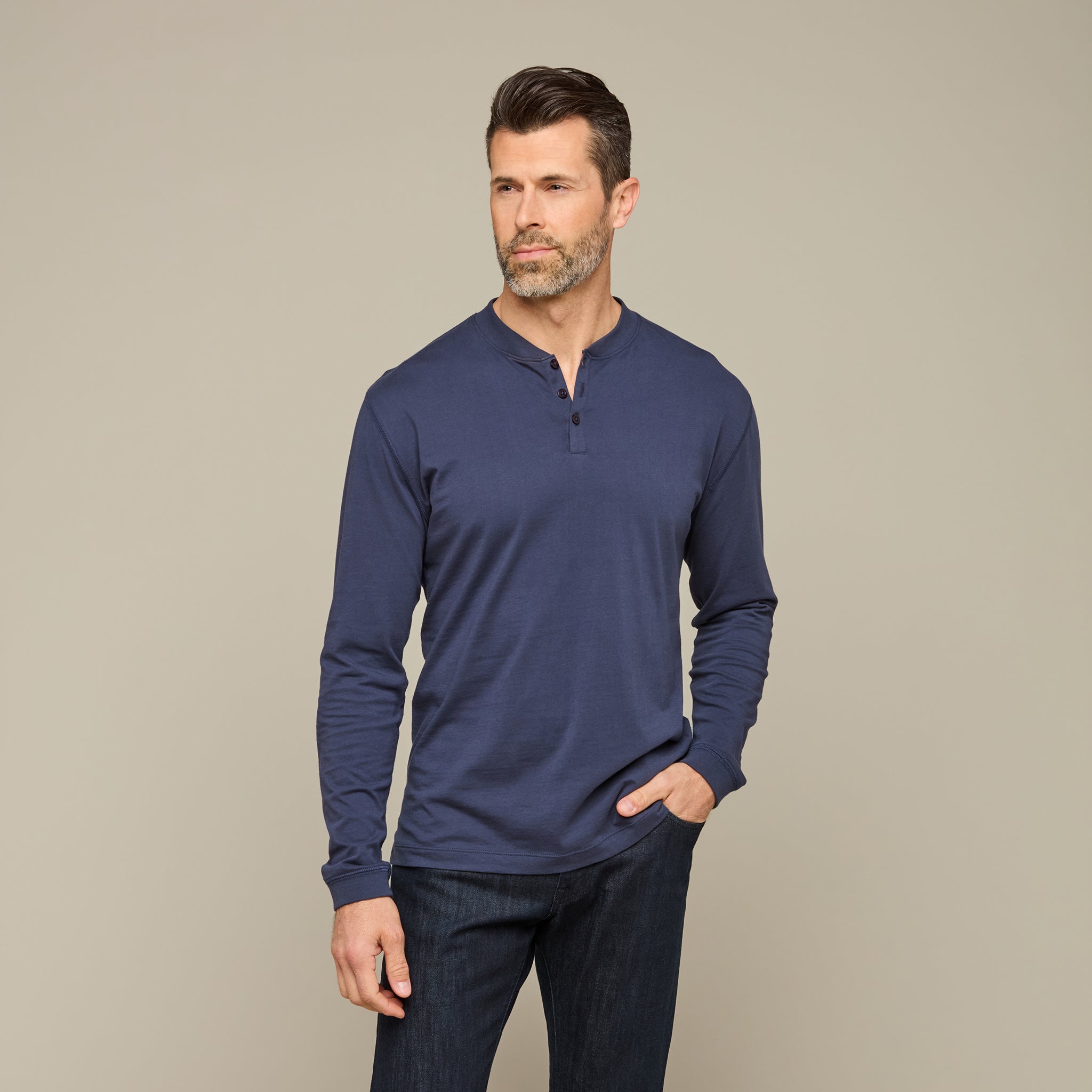 Lucchese Navy Pima Cotton Henley