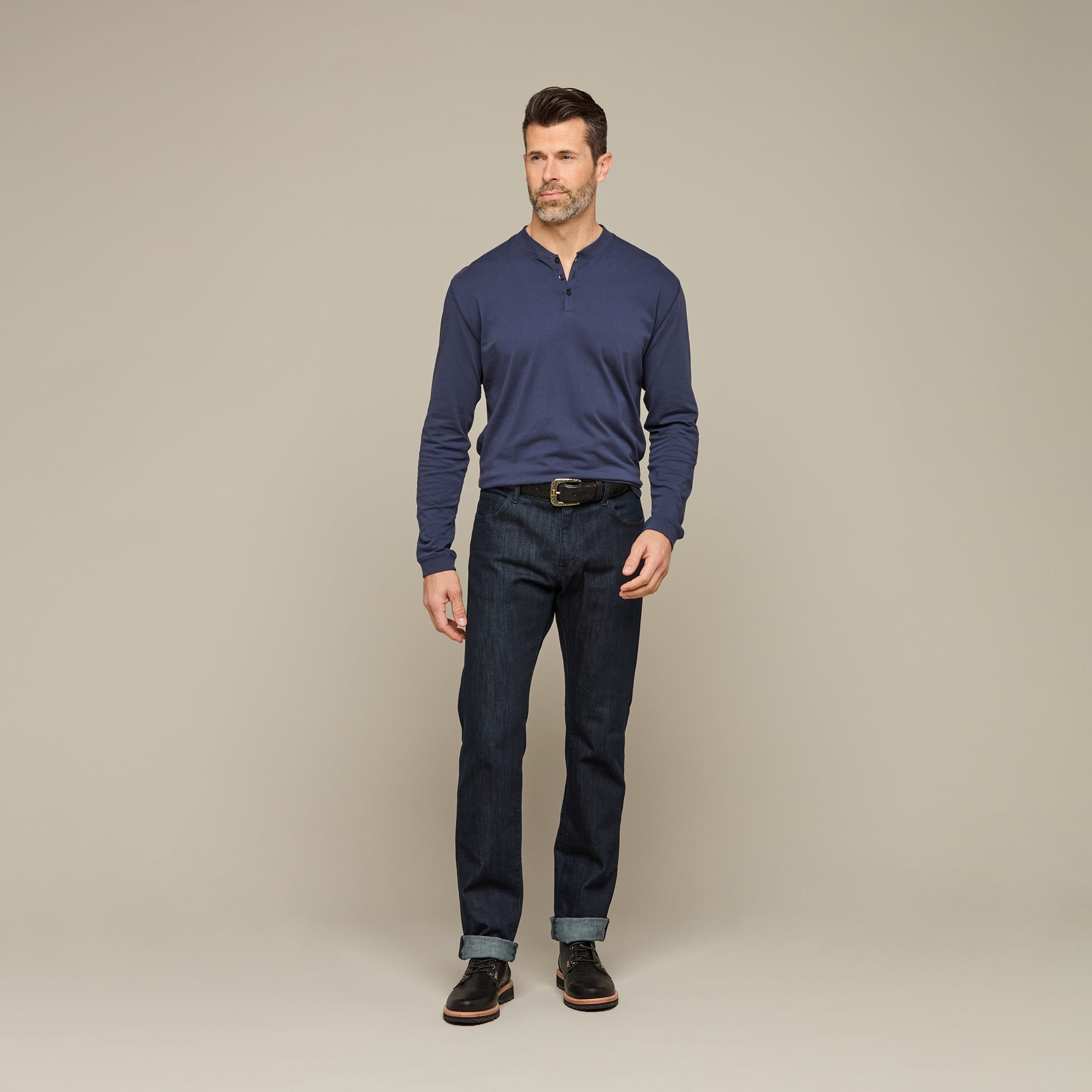 Lucchese Navy Pima Cotton Henley