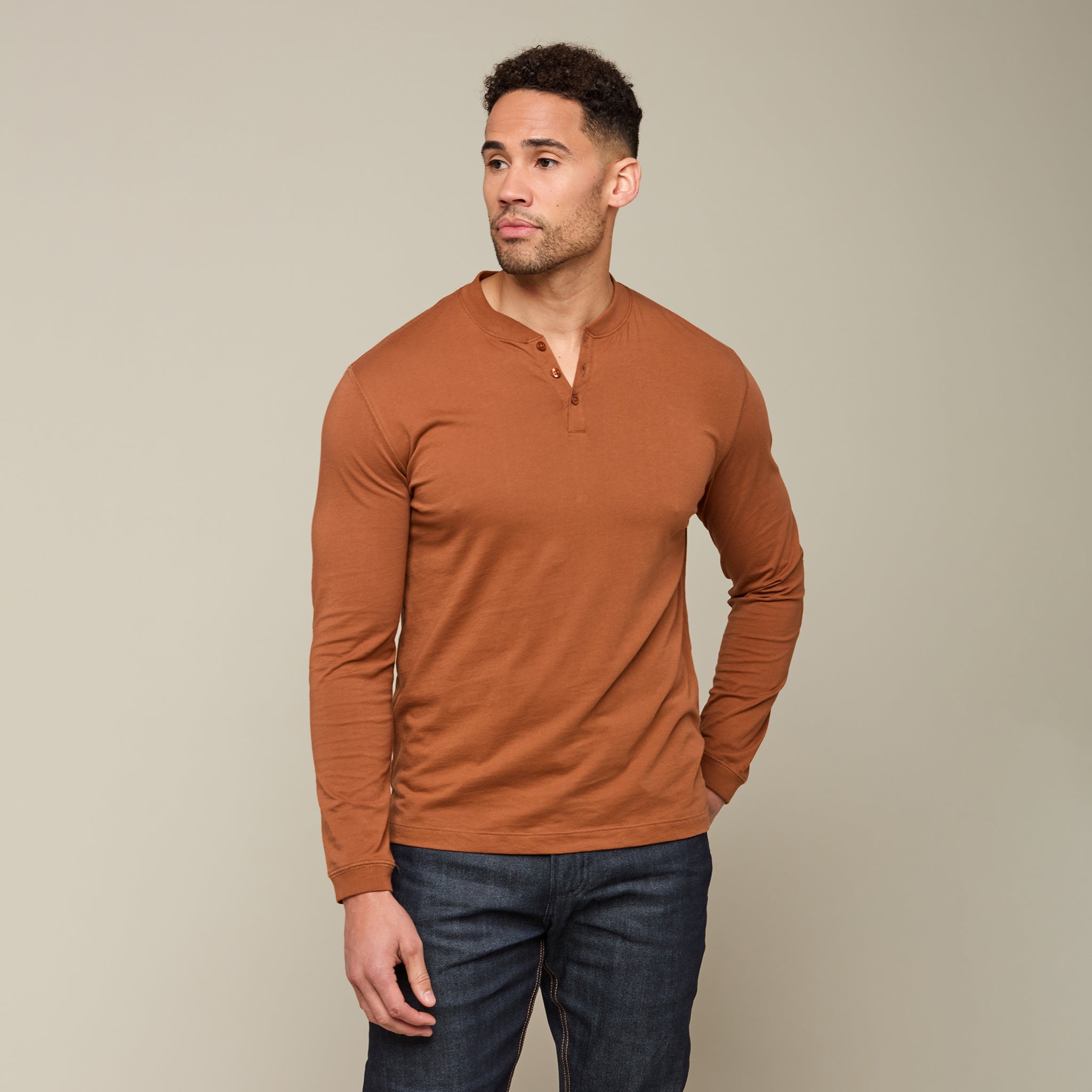 Lucchese Pima Cotton Henley, Brick Red