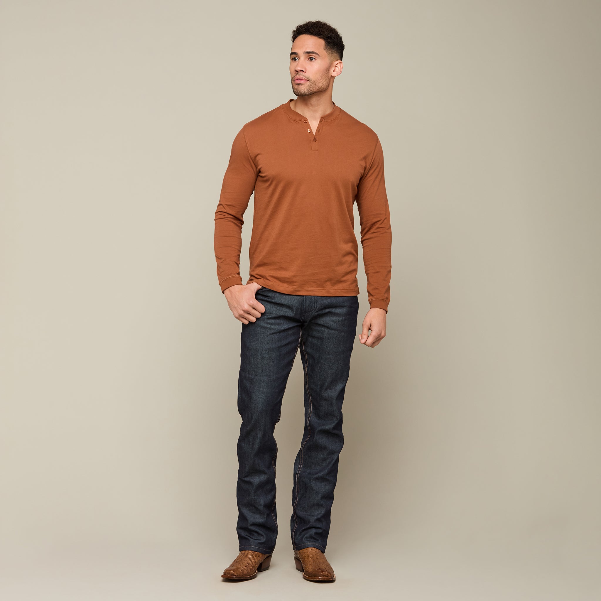 Lucchese Pima Cotton Henley, Brick Red