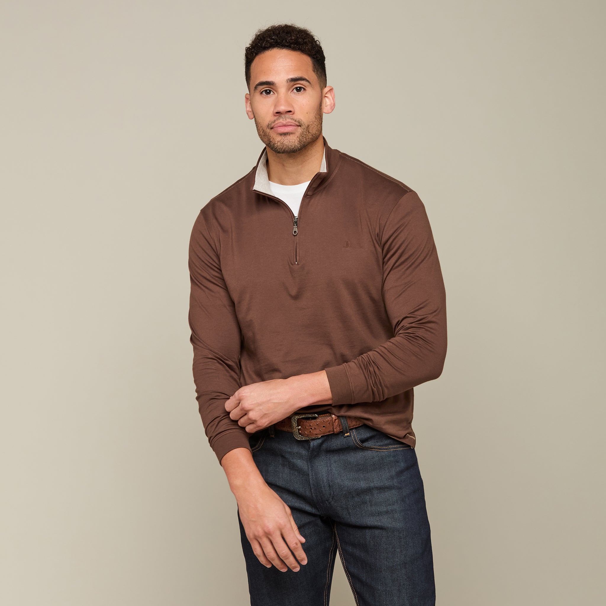 Lucchese Pima Cotton Quarter Zip - Brown.