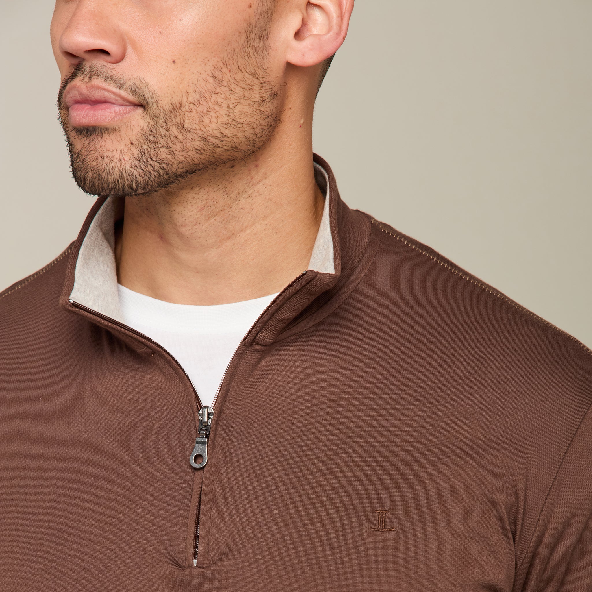 Lucchese Pima Cotton Quarter Zip - Brown.