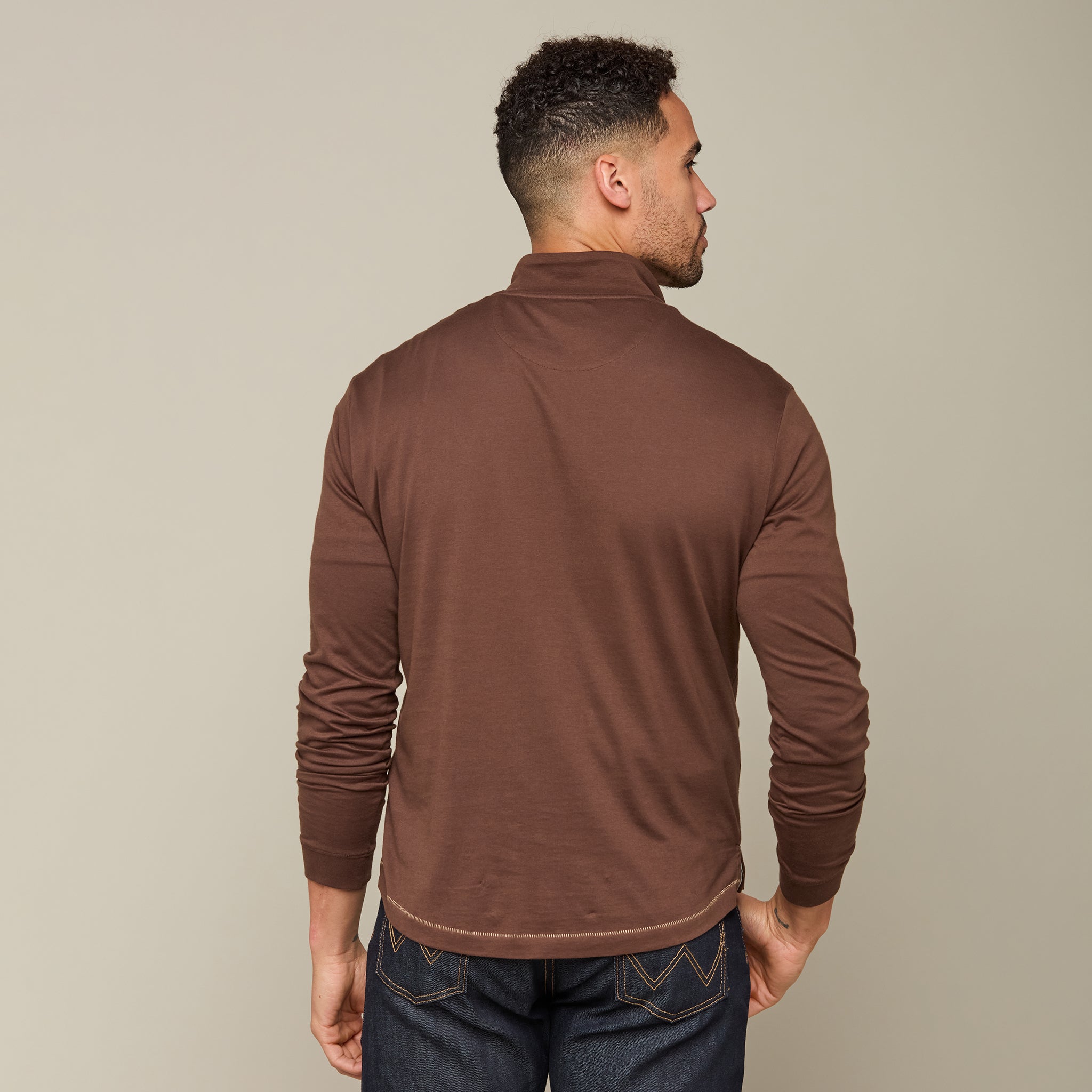 Lucchese Pima Cotton Quarter Zip - Brown.