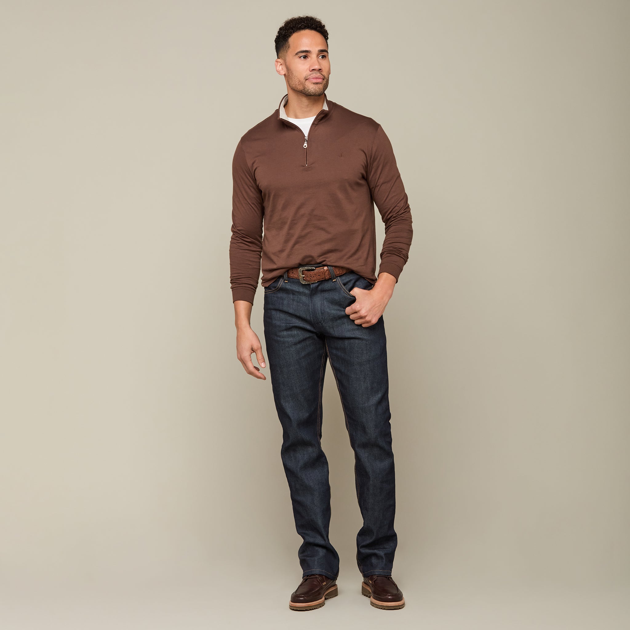 Lucchese Pima Cotton Quarter Zip - Brown.