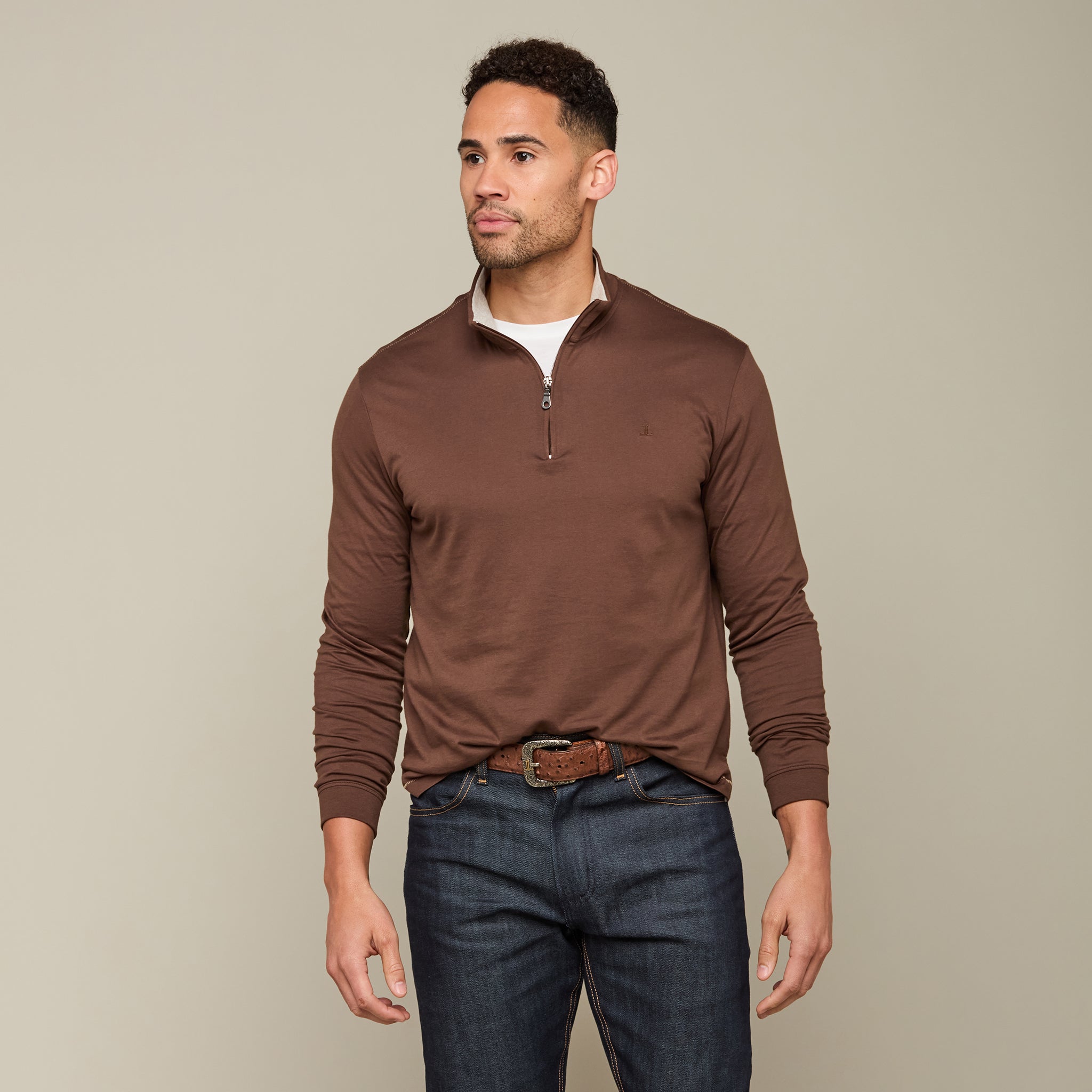 Lucchese Pima Cotton Quarter Zip - Brown.