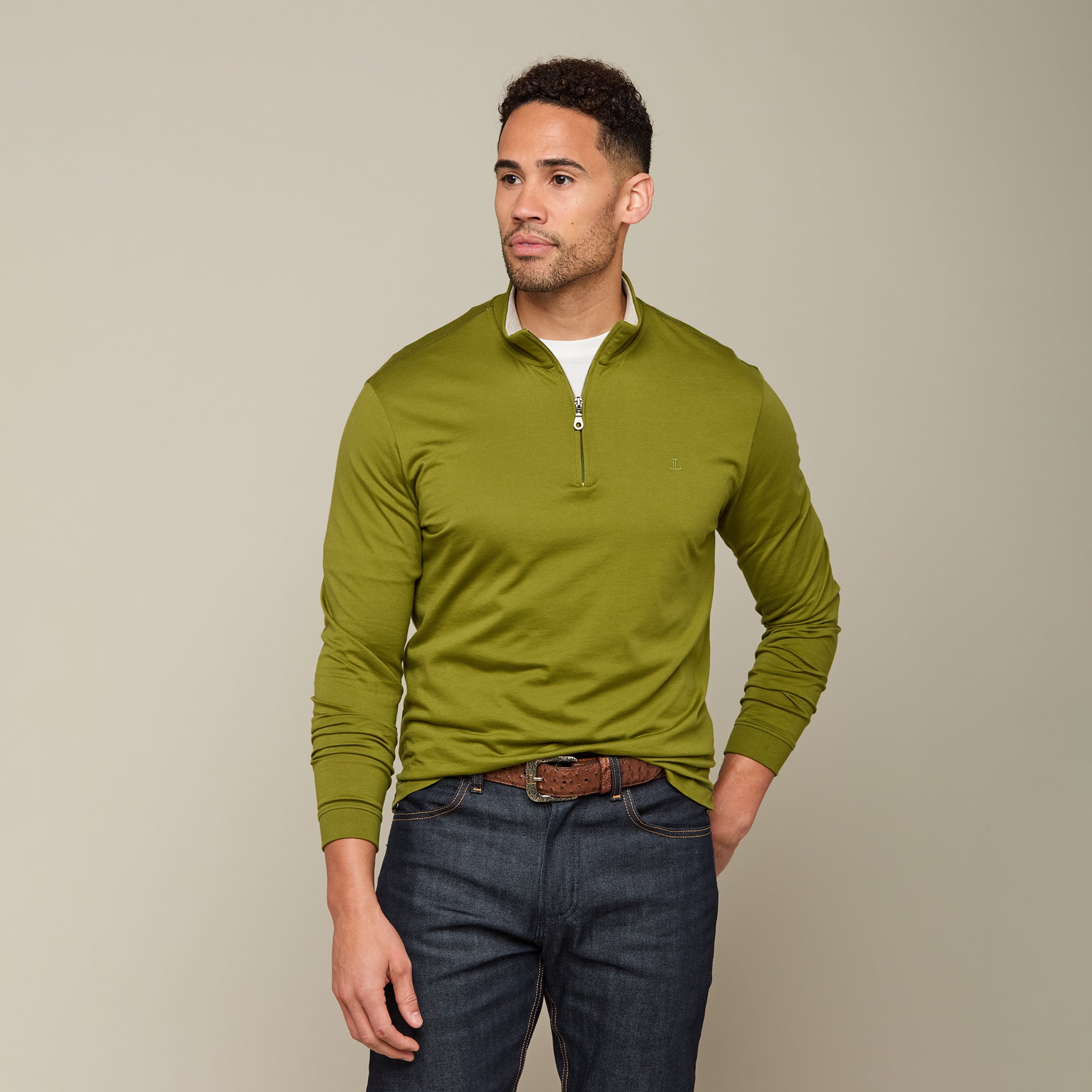 Lucchese Pima Cotton Quarter Zip Olive