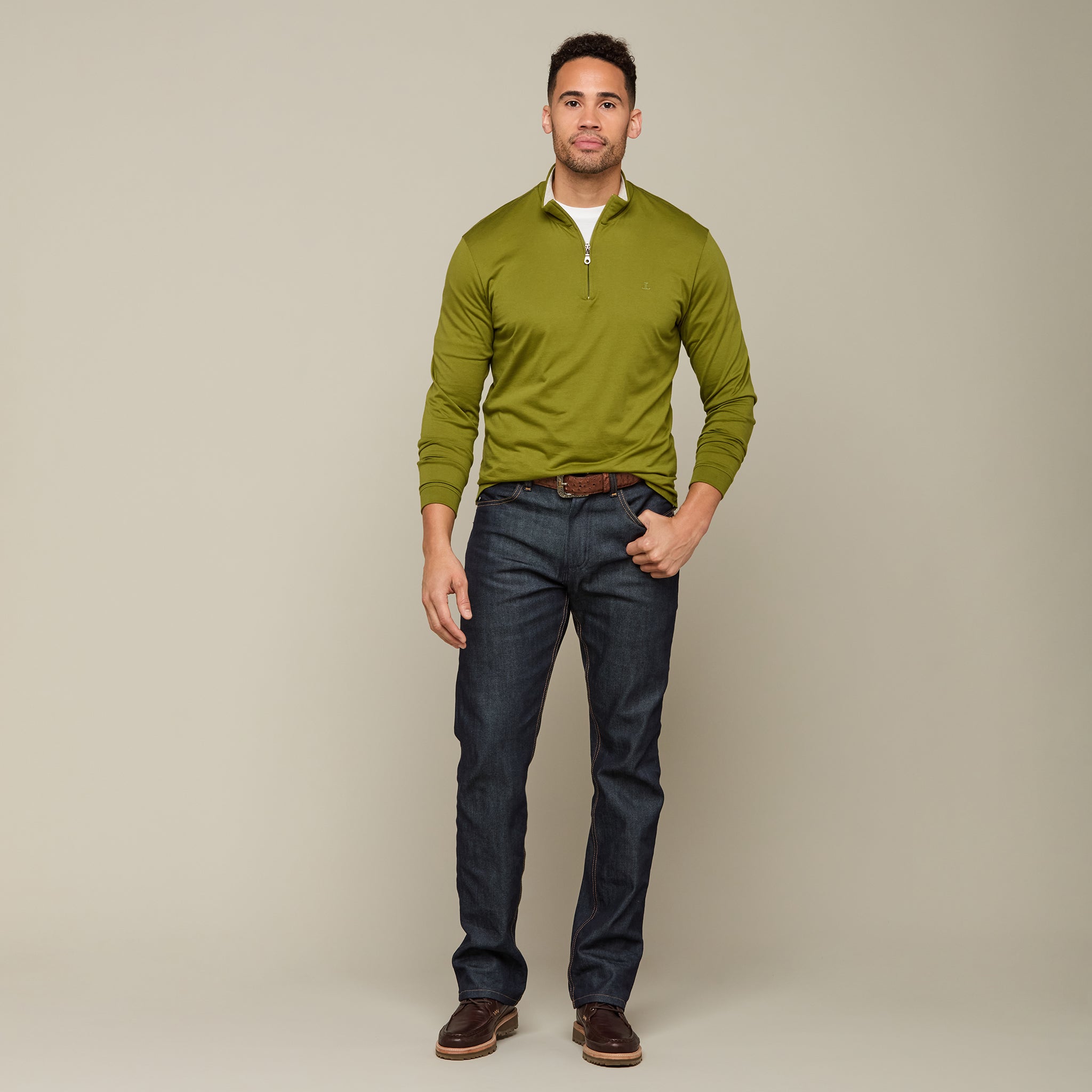 Lucchese Pima Cotton Quarter Zip Olive