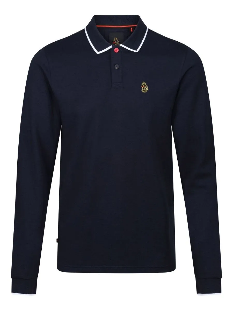 Luke 1977 Meadtastic Sport Long Sleeve Pique Polo Shirt Navy Blue