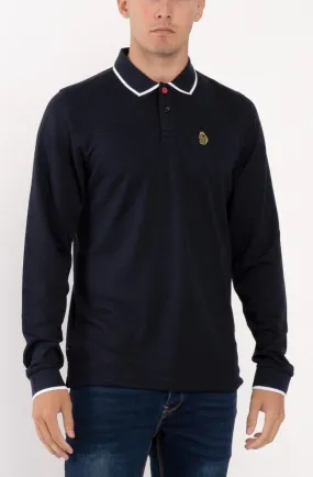 Luke 1977 Meadtastic Sport Long Sleeve Pique Polo Shirt Navy Blue