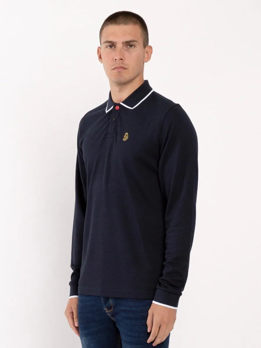 Luke 1977 Meadtastic Sport Long Sleeve Pique Polo Shirt Navy Blue