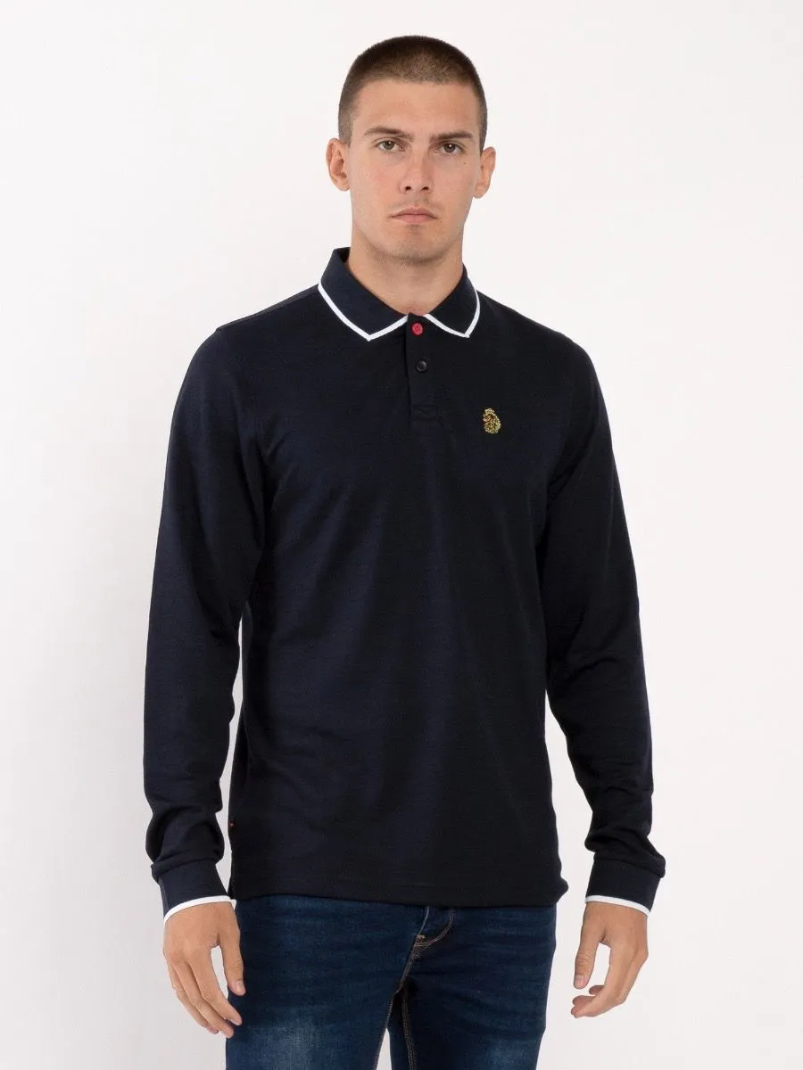 Luke 1977 Meadtastic Sport Long Sleeve Pique Polo Shirt Navy Blue