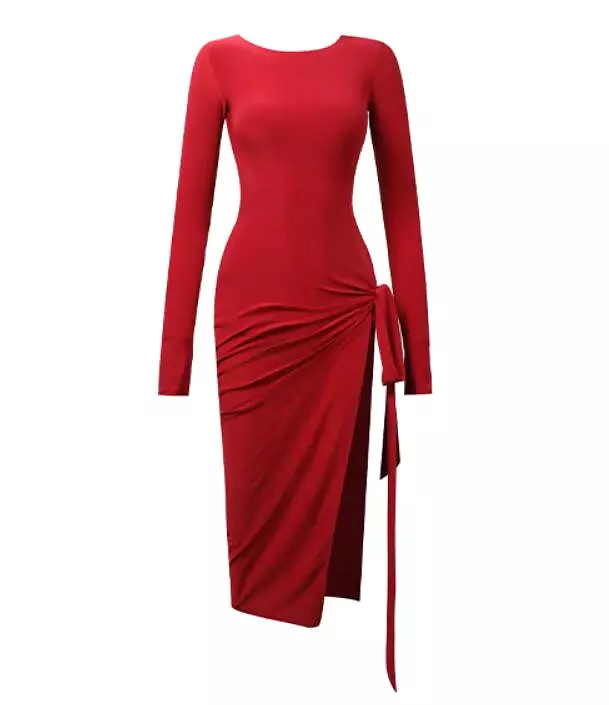 Lustrous High-Cut Latin Dance Practice Dress | Red/Black | 2179