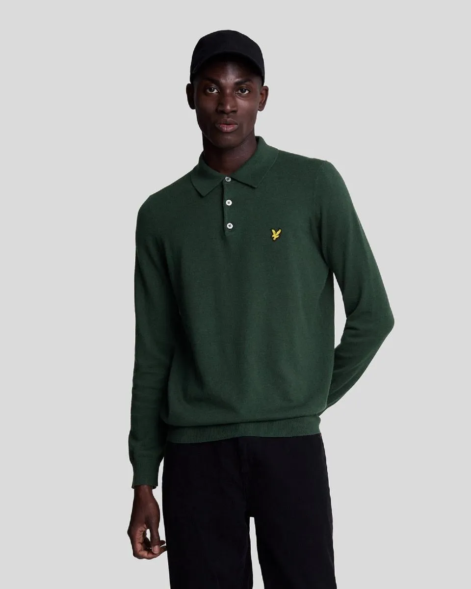 Lyle & Scott Merino Cotton Long Sleeve Polo Shirt Jumper Argyle Teal