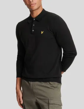 Jet Black Lyle & Scott Merino Cotton Polo Shirt Jumper with Long Sleeves