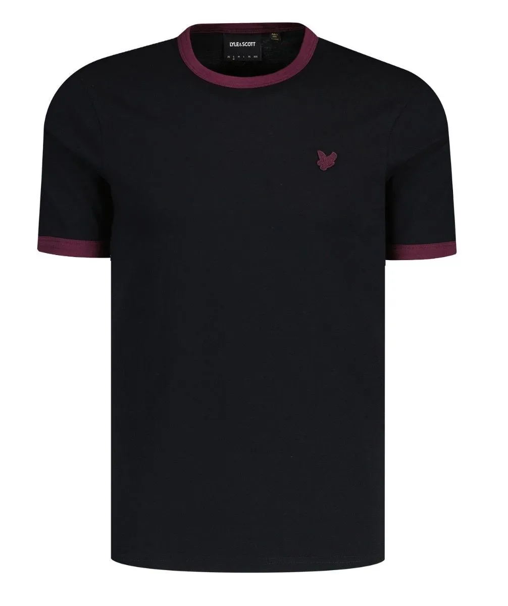 Lyle Scott Ringer Crew Neck T-Shirt Jet Black Burgundy