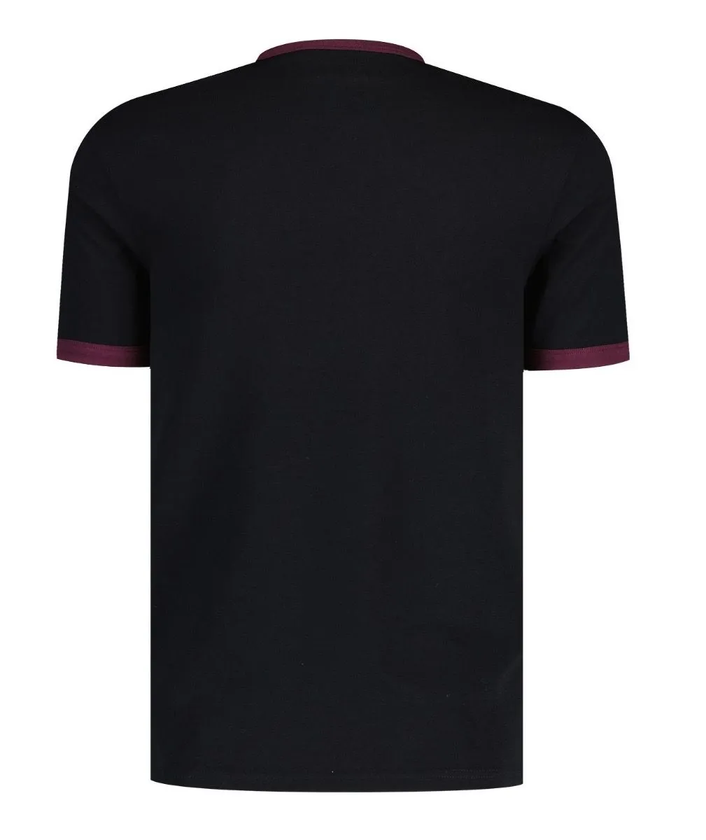 Lyle Scott Ringer Crew Neck T-Shirt Jet Black Burgundy