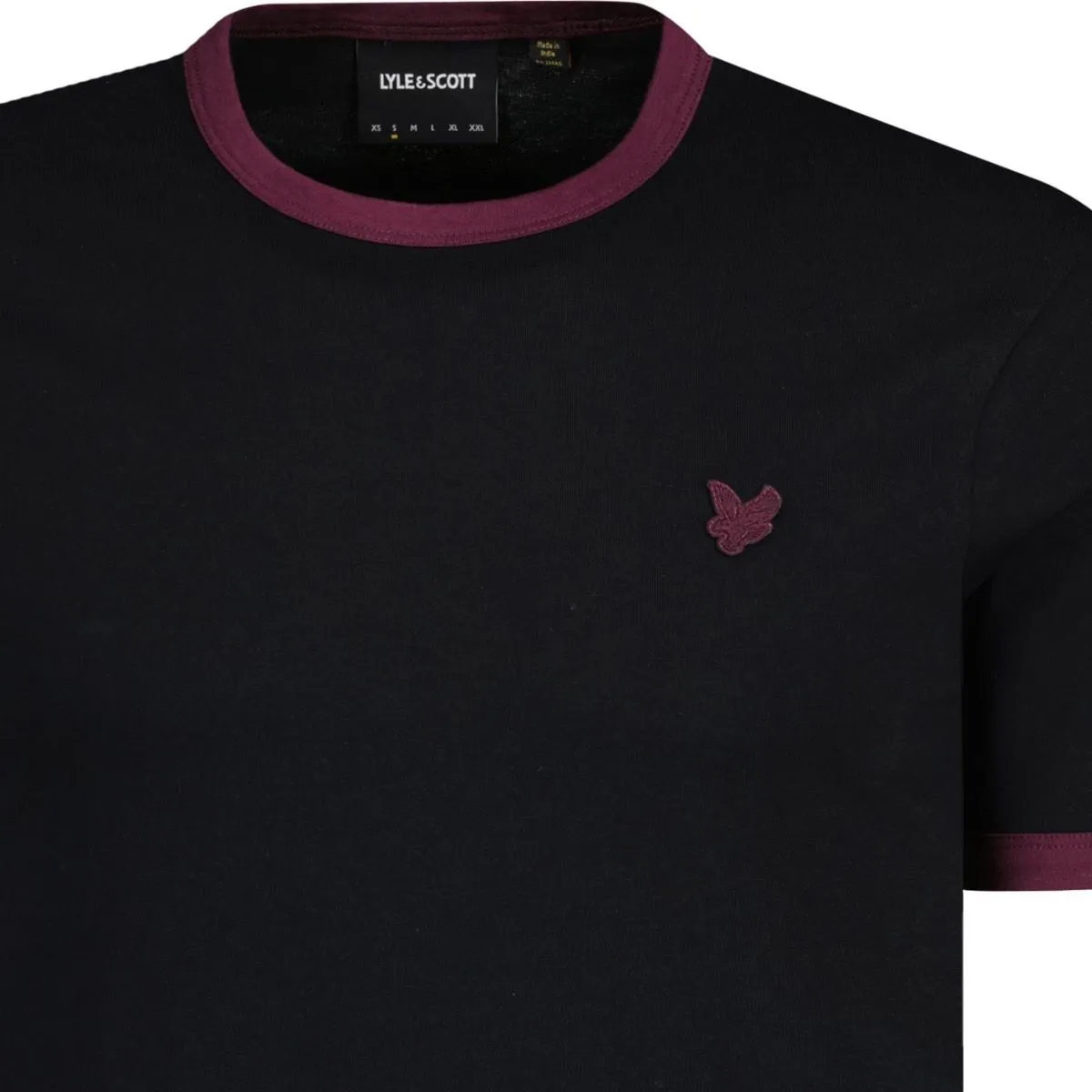 Lyle Scott Ringer Crew Neck T-Shirt Jet Black Burgundy