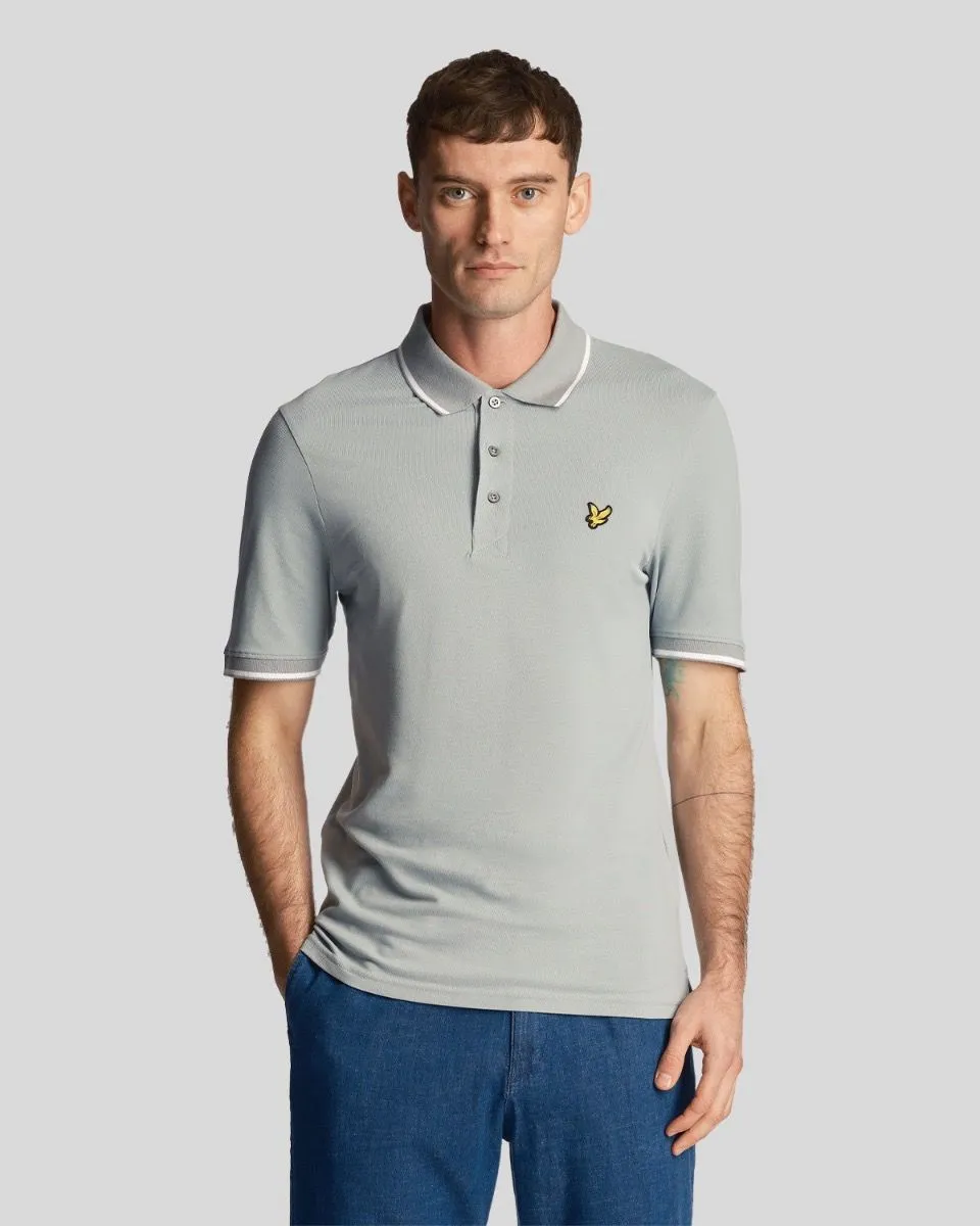 Lyle and Scott Tipped Short Sleeve Polo Shirt Slate Blue White