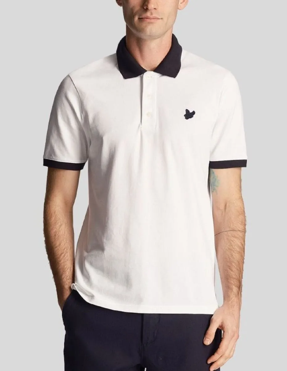 Lyle & Scott White/Dark Navy Tonal Ringer Short Sleeve Polo Shirt