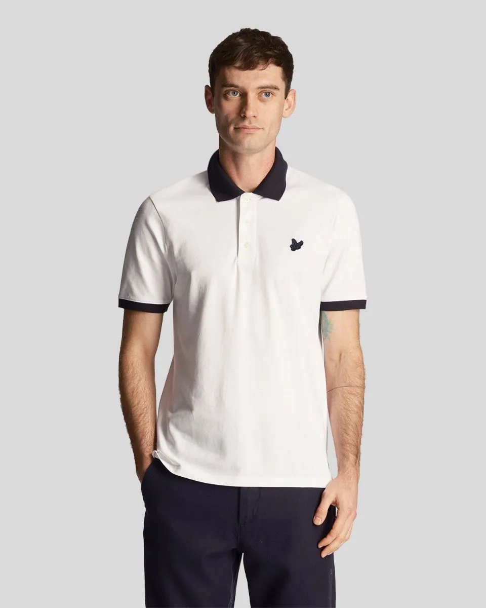 Lyle & Scott White/Dark Navy Tonal Ringer Short Sleeve Polo Shirt