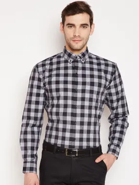 Pure Cotton Slim Fit Men's Black Check Formal Shirt  