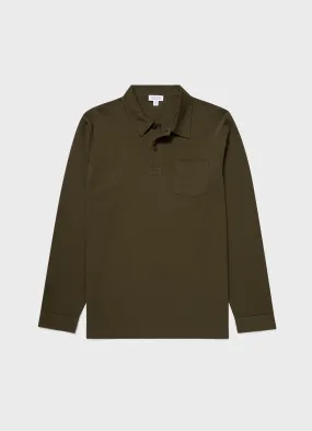 Long Sleeve Polo Shirt for Men in Dark Olive - Riviera Style