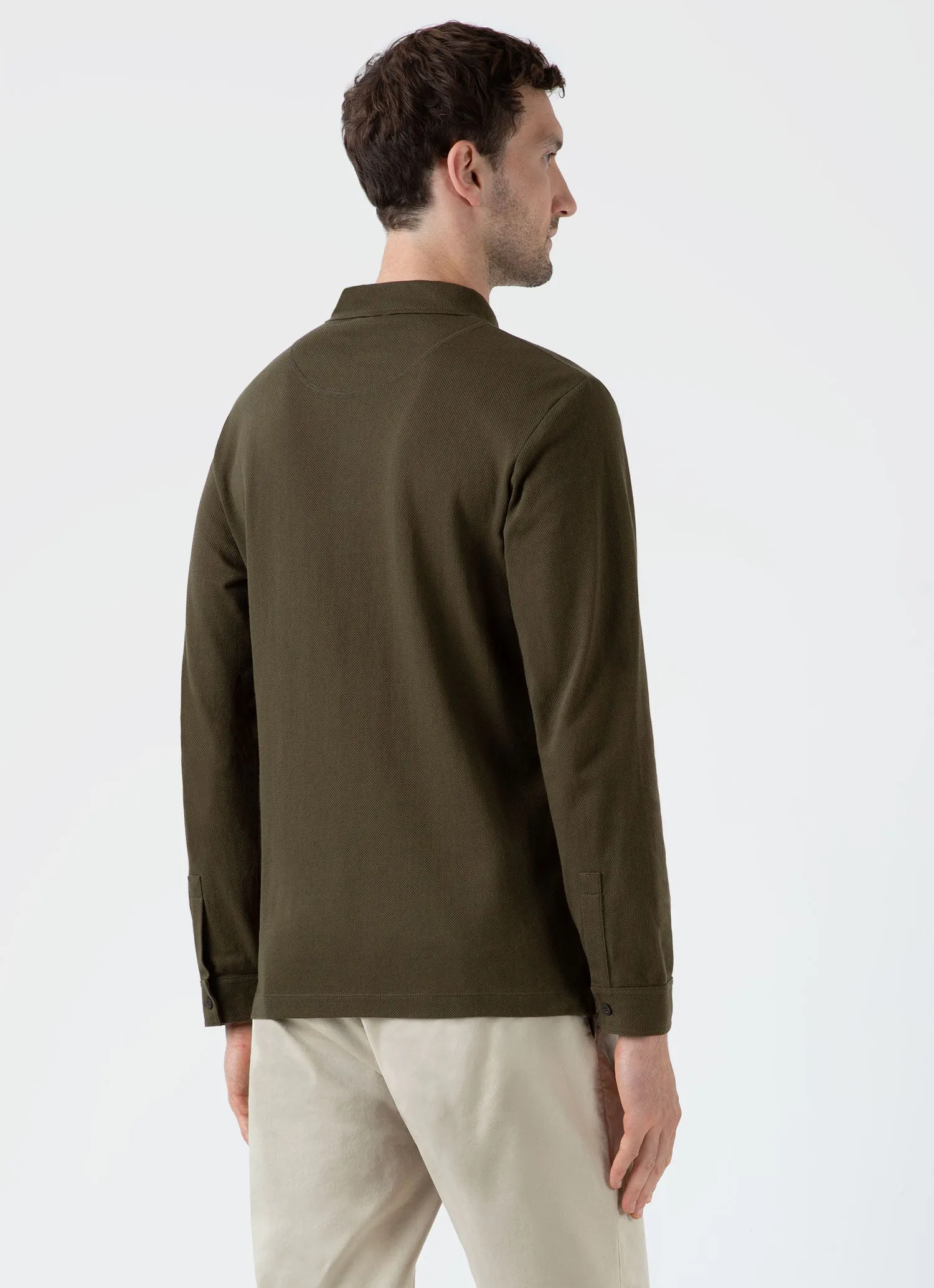 Long Sleeve Polo Shirt for Men in Dark Olive - Riviera Style