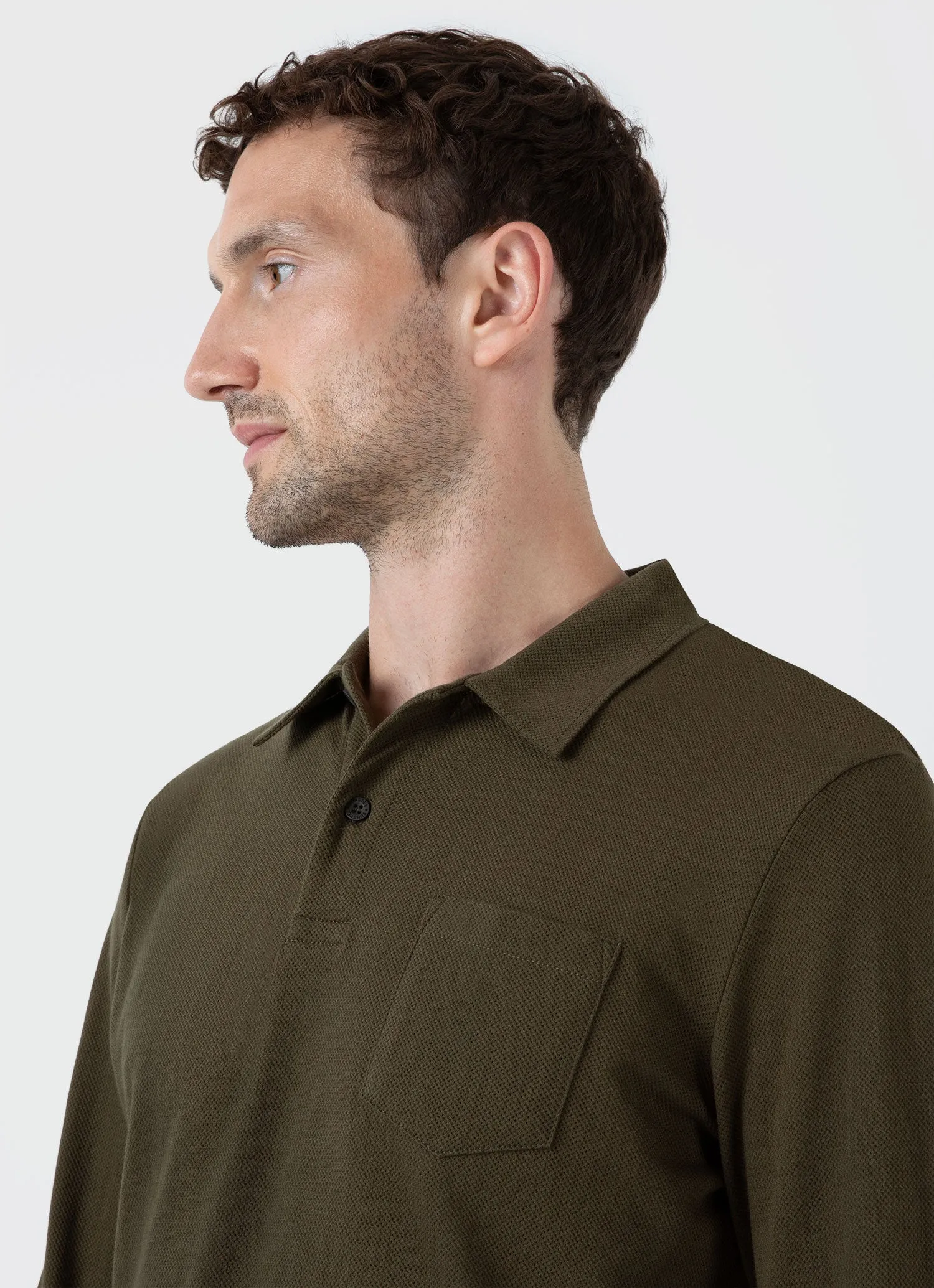 Long Sleeve Polo Shirt for Men in Dark Olive - Riviera Style