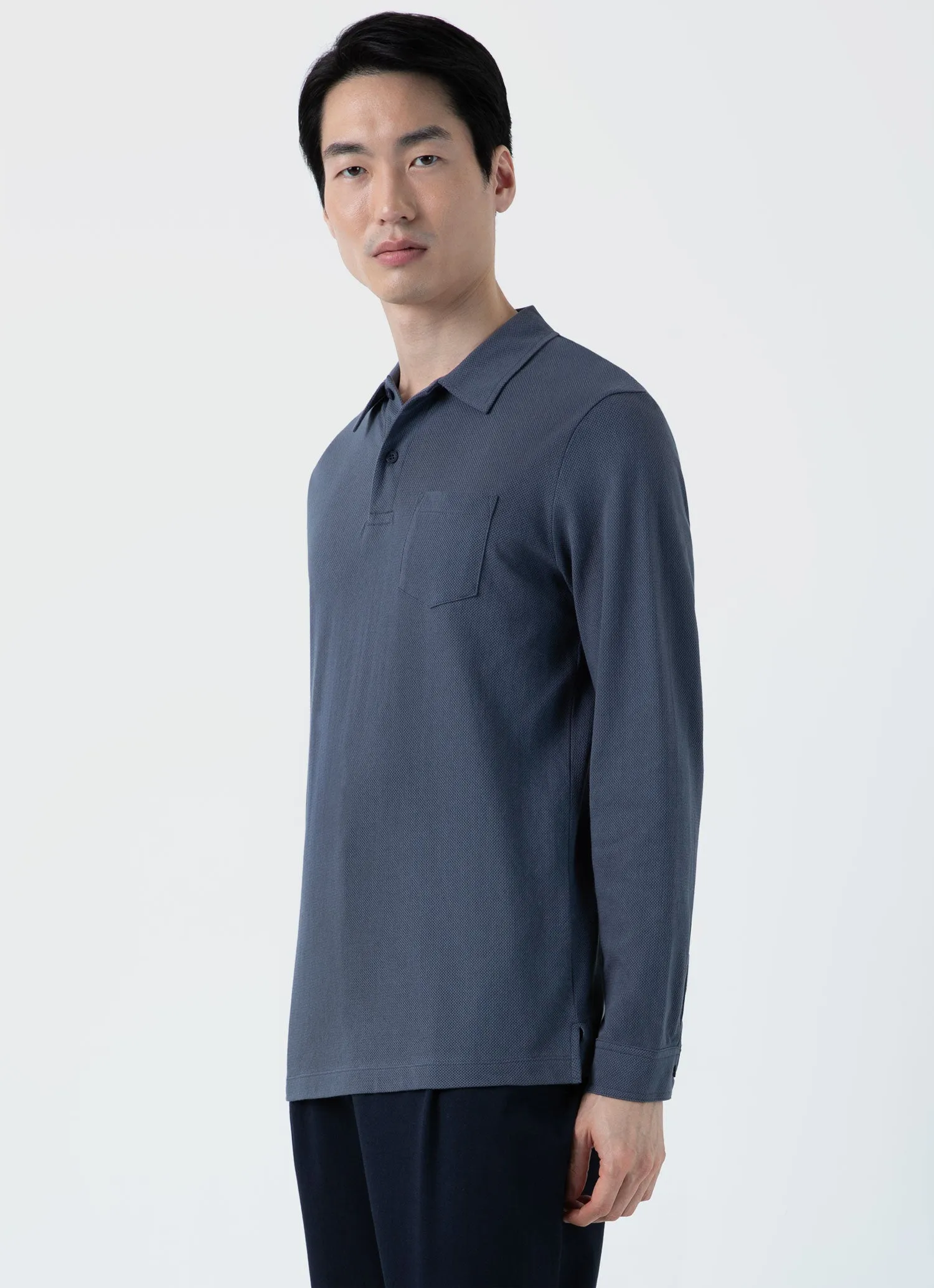 Riviera Polo Shirt for Men - Long Sleeve, Slate Blue